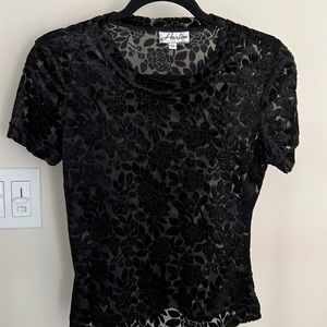 Sheer and black velvet floral top
